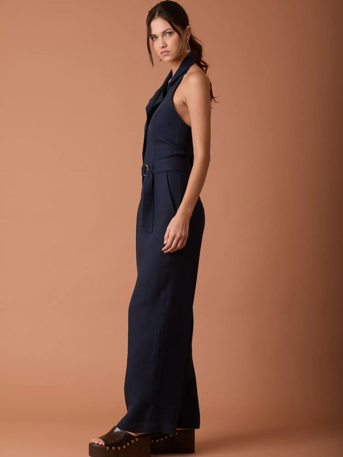 Abstract Long Jumpsuit Navy