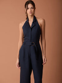 Abstract Long Jumpsuit Navy