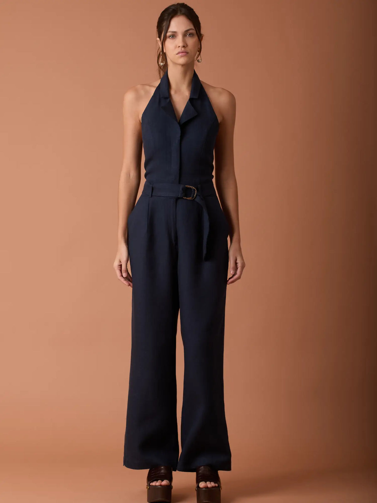 Abstract Long Jumpsuit Navy
