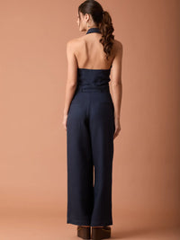 Abstract Long Jumpsuit Navy