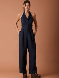 Abstract Long Jumpsuit Navy