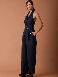 Abstract Long Jumpsuit Navy