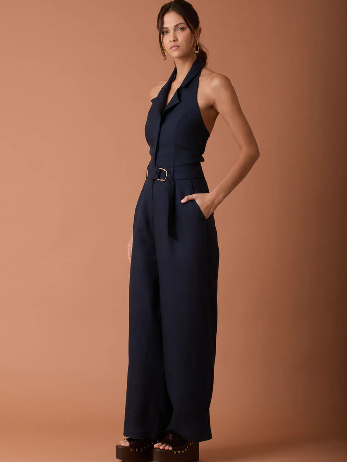 Abstract Long Jumpsuit Navy