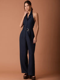 Abstract Long Jumpsuit Navy
