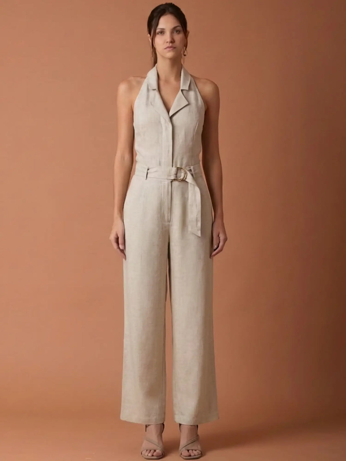 Abstract Long Jumpsuit Natural