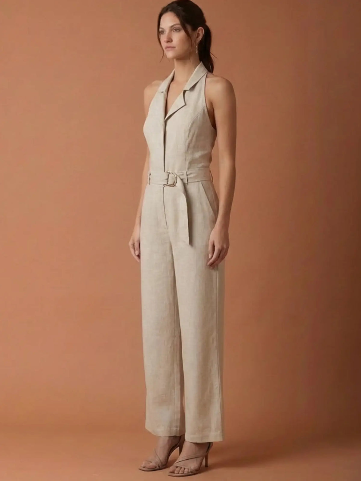 Abstract Long Jumpsuit Natural