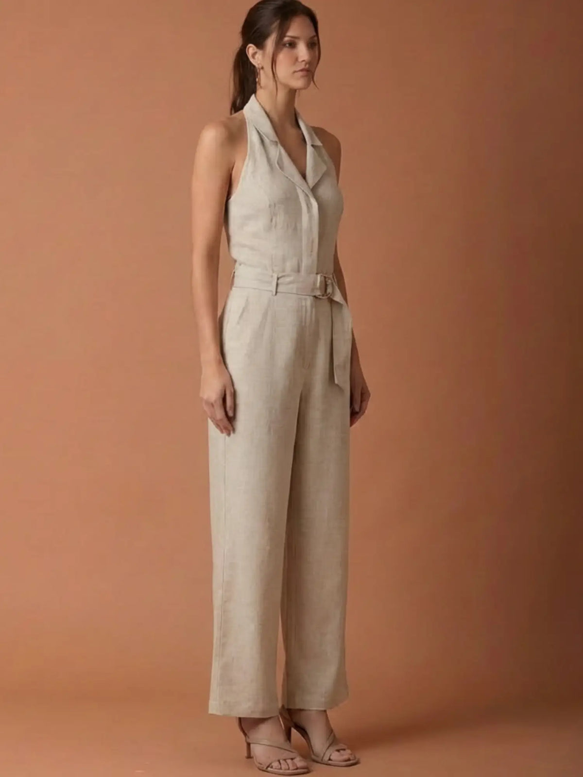 Abstract Long Jumpsuit Natural