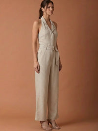 Abstract Long Jumpsuit Natural
